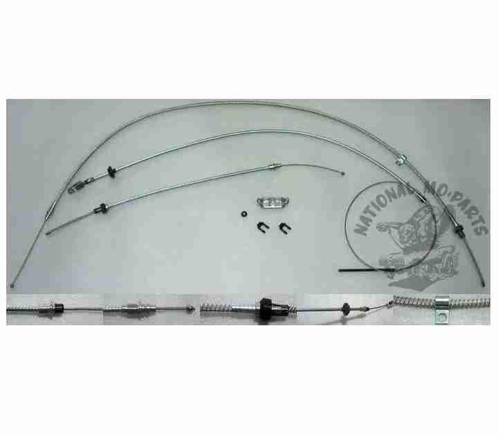 1967-71 A Body Short Wheelbase Parking Brake Cable 3pc Set, OEM Mild Steel (See Details for Fitment)-Repro