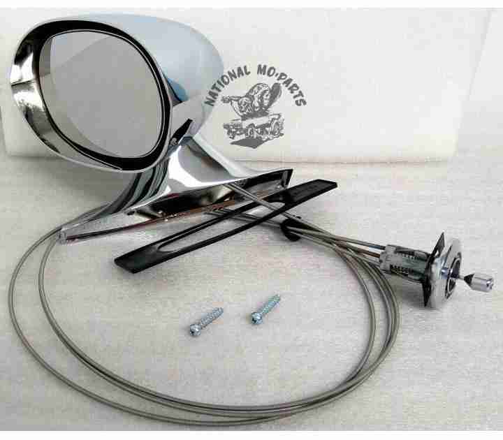 1971-74 E-Body & 71-72 B-Body Left Chrome Remote Control Racing Mirror-Repro