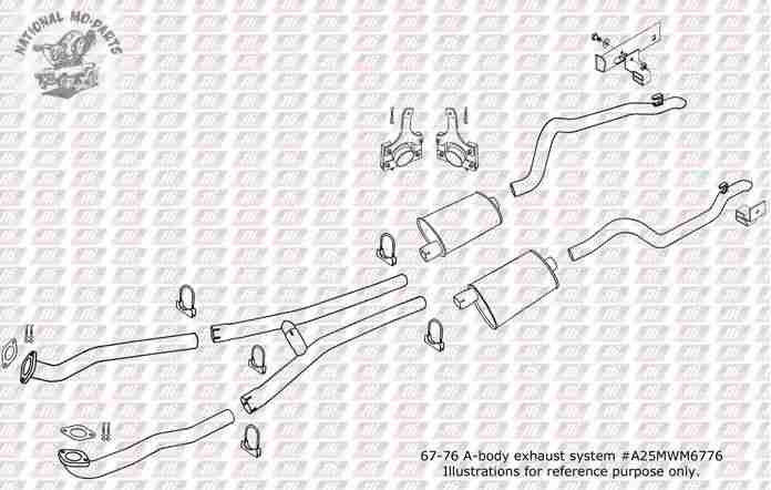 TTi H-Pipe 67-76 A Body Manifolds 2-1/2" With Mufflers. Turndown, angle-cut