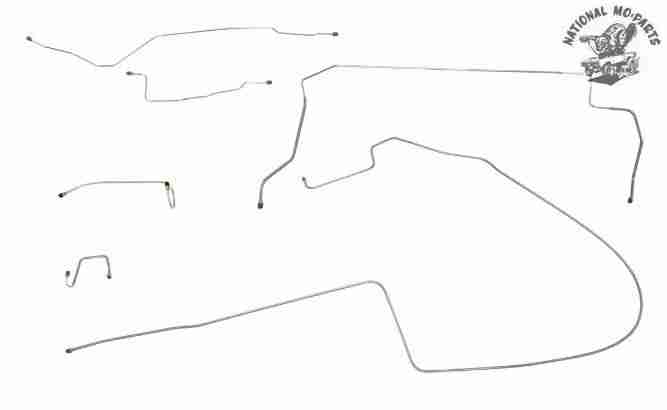 1966 B Body Straight Right Port 1pc F to R Manual Drum 8 3/4 Brake Line Kit 6pc, Stainless Steel