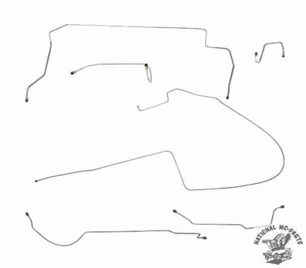 1966 B Body W/Straight Right Port 1pc F to R Power Drum 8 3/4 Brake Line Kit 6pc, Stainless Steel