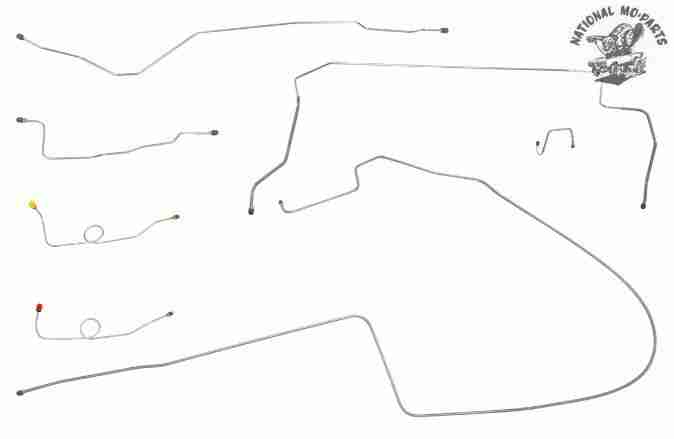 1966 B Body Straight Right Port 1pc F to R Dual M/C Dana Brake Line Kit 7pc, OE Steel