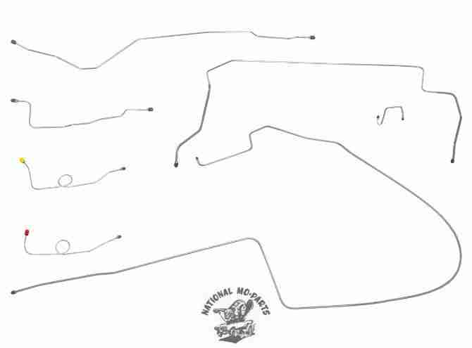 1966 B Body W/Hump Right Port 1pc F to R Dual M/C Dana Brake Line Kit 7pc, Stainless Steel